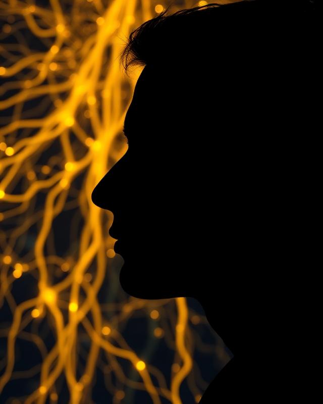 Neural pathways as glowing golden threads
