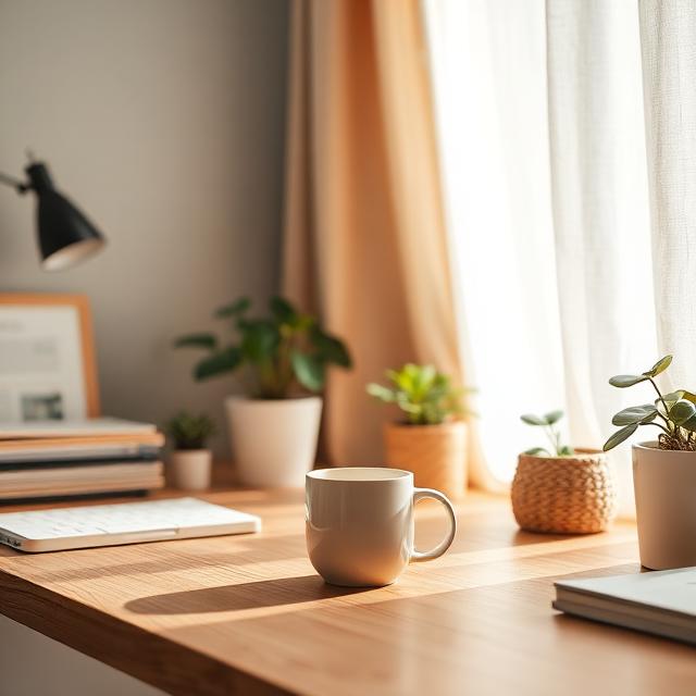 Cozy workspace with morning light